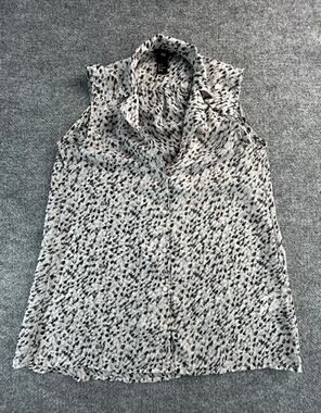 H&M Women's Sleeveless Button Front Blouse Gray Black Abstract Print Size 4